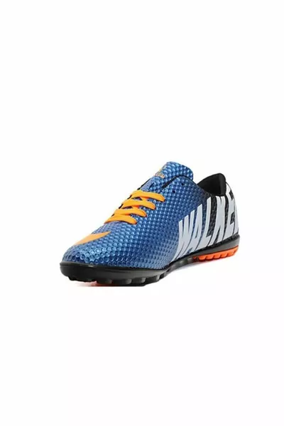  Jungen Astroturf Fussballschuhe Blau Orange 