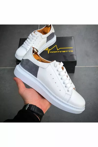 جلد طبيعي الموسم الجديد حذاء رياضي أبيض مريح أحذية رجالية عارضة 