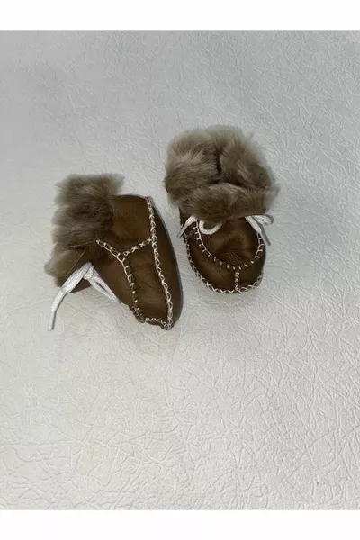 % ECHT LEDEREN BABYSCHOENTJES MET BONT