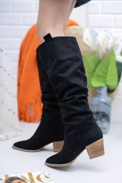 Stivali lunghi da cowboy in camoscio nero