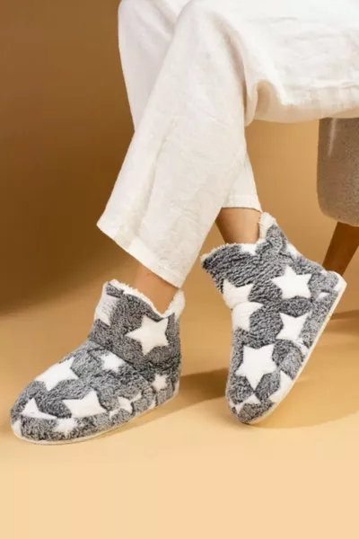 Dames grijze ster patroon pluche huislaarzen Panduf