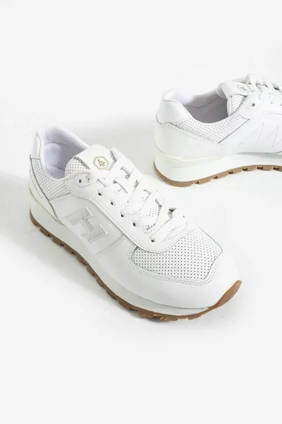 Peruanische Herren-Sneakers aus echtem Leder aus weißem Krepp