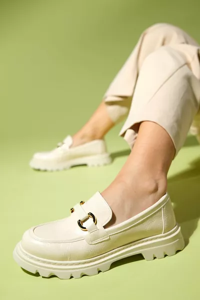 FRAS Beige gemusterte Damen-Loafer-Schuhe