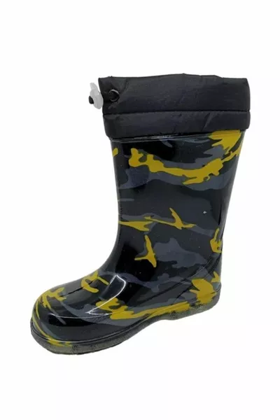  Bont Waterdichte Regen Kinderlaarzen  Zwart Geel