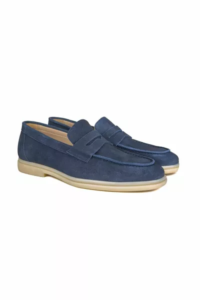 Denim bleu daim cuir sans lacets Mocassins Hommes