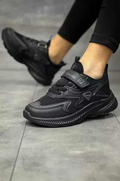 أطفال أسود الرباط واحد الفيلكرو مرنة خفيفة الوزن تنفس للجنسين شبكة أحذية رياضية