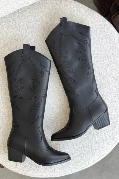 Bottes Crus Cowboy Femme - noir-cuir