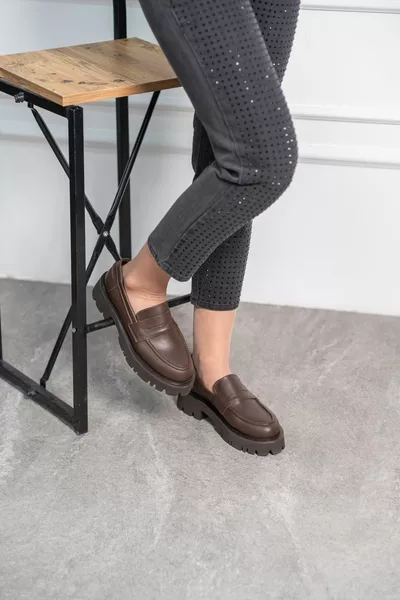 Moena Bitter Coffee Mocassins en cuir véritable pour femmes