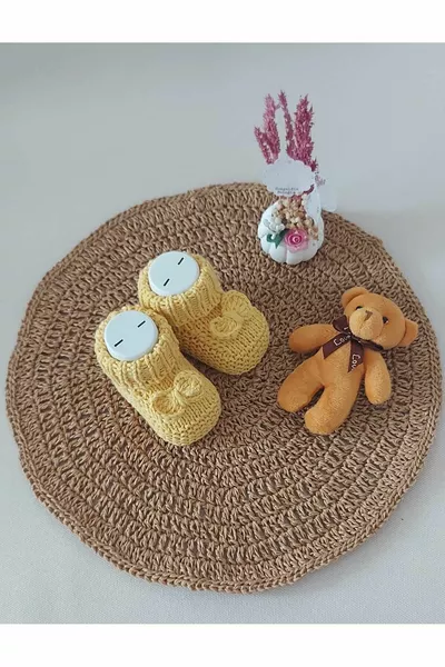 Citron Jaune Nouveau-né Cadeau Bébé Tricot À La Main Acrylique Laine Penduf Chaussons Noeud Naissance Soudain 0-6 Mois