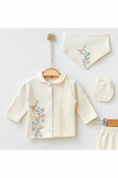 Baby Girl Hospital Exit Кружевной плющ с цветочным принтом бежевый набор для новорожденных 0-3 месяцев