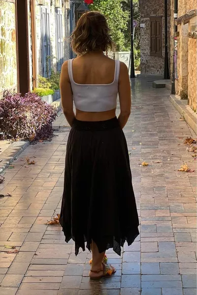 Черна асиметрична памучна пола с подплата