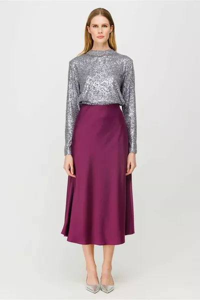 Ластик на талията Bell Midi Satin Пола - PLUM