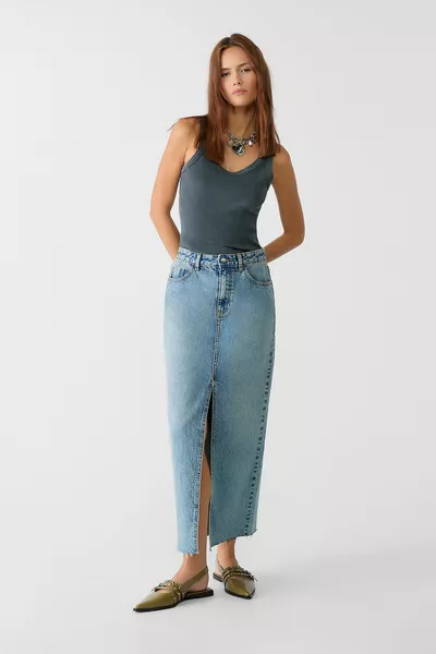 Long denim comfort skirt