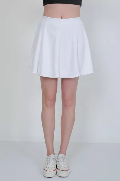 Women's White Ribbed 8 Piece Mini Flared Skirt
