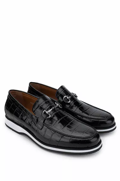 Мужские лоферы из натуральной кожи черного цвета крокодилового крокодила