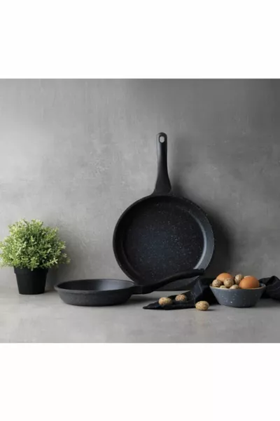 Stark XL 2 Delige Granieten Gietijzeren Pannenset Vuurvaste Anti-Aanbaklaag - Grijs (  en  cm )