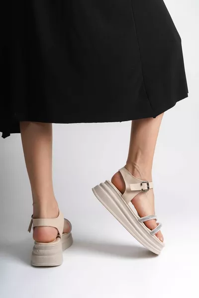 ZLOHE Толстая пряжка Stone Stripe Ортопедическая подошва женские сандалии KT Cream