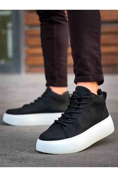  Lace-Up heren hoge zool zwarte sportlaarzen