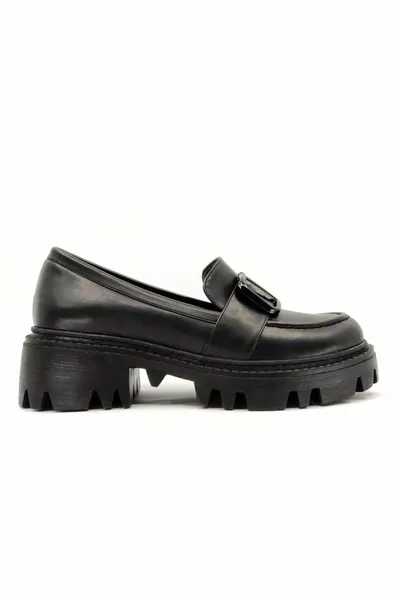 Feles V Buckle Oxford Ежедневни дамски обувки за мокасини ЧЕРЕН