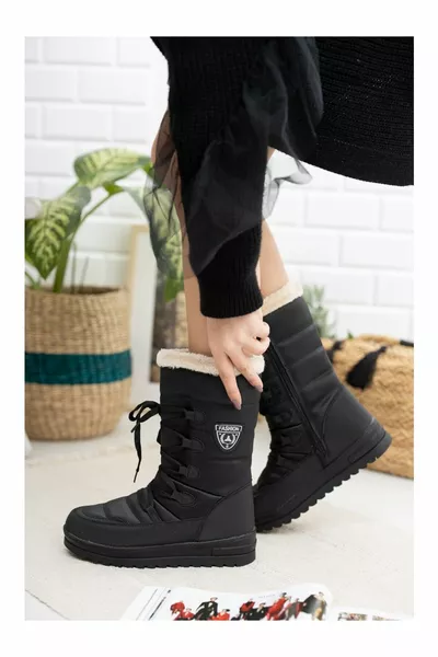 نسائي أسود بيج أحذية ثلجية صوف حراري