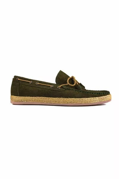 Green Genuine Suede Leather Men's Loafer Shoes KZ