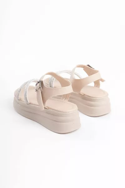 ESME Boucle Épaisse Pierre Rayé Semelle Orthopédique Femmes Sandales KT Crème