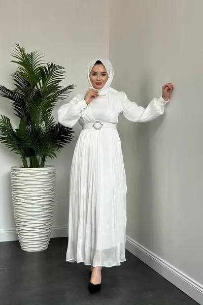 Seval Belted Evening Dress White