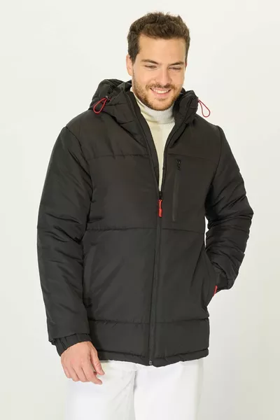 الرجال أسود سميك اصطف مقنعين يندبروف نفخ معطف الشتاء