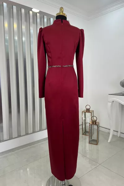 Satin Sarest Evening Dress - Burgundy