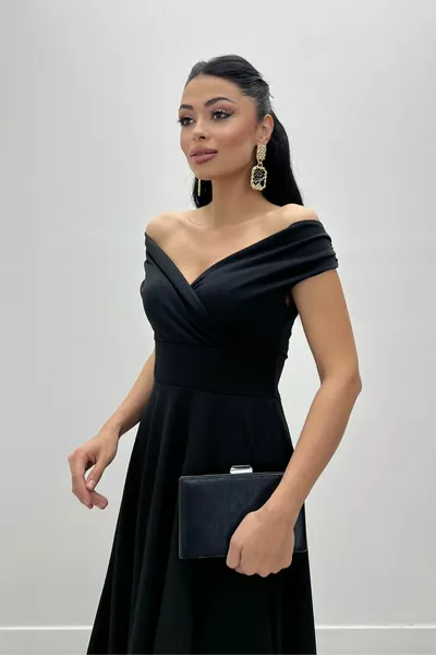 Boat Neck Midi Dress - Black