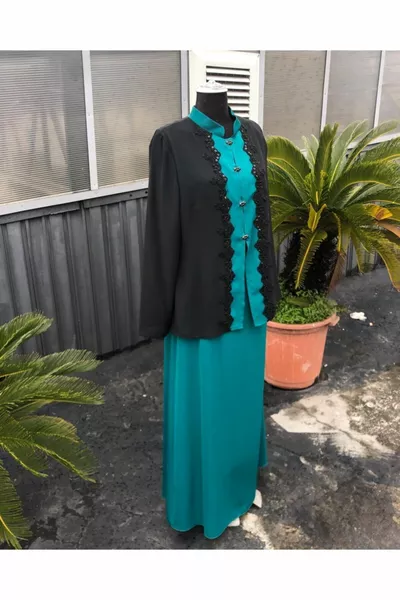 Женское зеленое черное вечернее платье-хиджаб