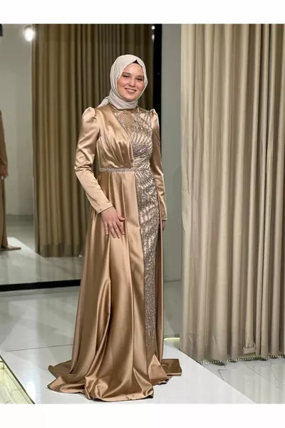 Copper Stars Nuova Stagione Hijab Abito Ricamato con Pesce Mantella Abito Da Sera 