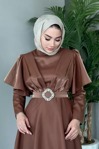 Cape Sleeve Evening Dress Brown