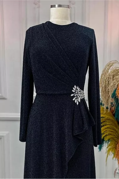 WOMEN'S NAVY BLUE STONE EVENING DRESS T 