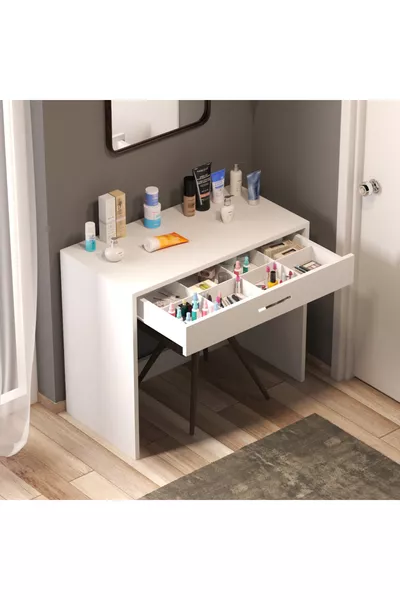 Arya Novella Mode Schminktisch mit Schubladen und Fächern in Weiß (mit Griff)
