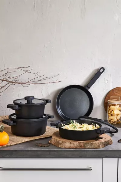 Ensemble de casseroles en granit 7 pièces Valeria - Noir