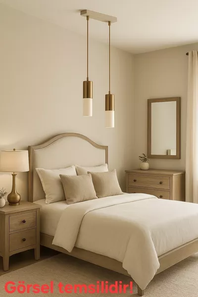 Arya 2'li Dekoratif Tavan Sarkıt Krem & Eskitme Kaplama Avize (GÜN IŞIĞI LED AMPÜLLER DAHİLDİR...)