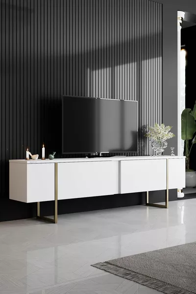 Luxe Gold Iron Leg White TV Stand TV Unit