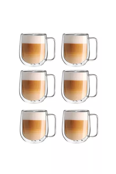 6-Delig Dubbelwandige Dubbele Laag Borosilicaat Glazen Kop, Geïsoleerde Cappuccino Latte Koffiekop