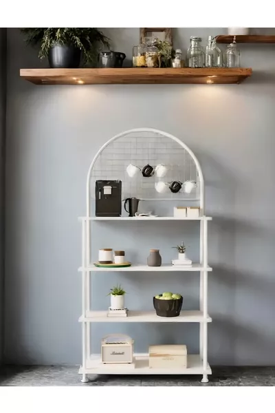 Çevir Kur White 4-Shelf Coffee Corner Cabinet | Kitchen Organizer, Stand, Cm