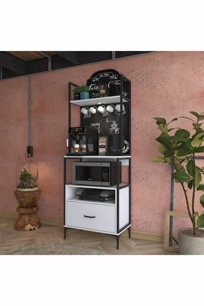 Rani Angolo Caffè Illuminato Mobile da Cucina Multifunzionale con Cassetti Bianco