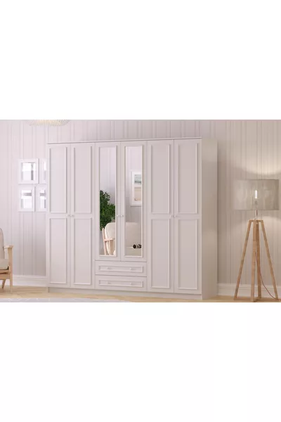Lina Country 6 Door 2 Drawer Wardrobe with Mirror