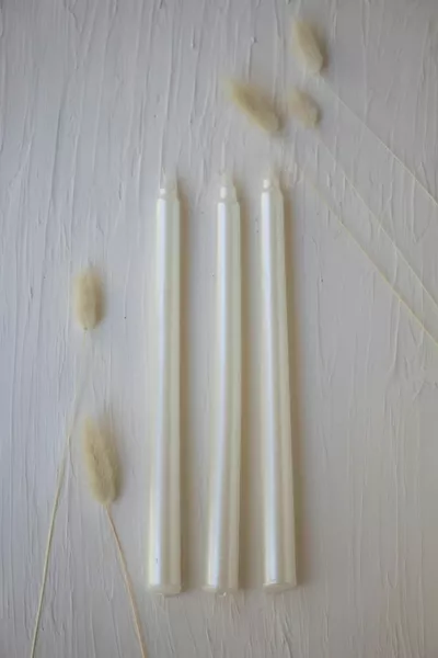 Bougie 3 pièces en métal nacré ivoire avec support, première qualité