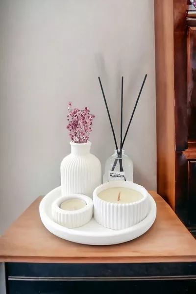 Dekorativer Miniatur gestreifter Vase mit frischem, weichem Duftkerzen-Set (TEALIGHT-KERZE NICHT ENTHALTEN)