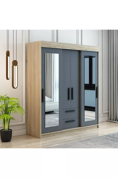 Armadio Flora Antracite con Specchio Scorrevole e Ante a Copertura di İzmir