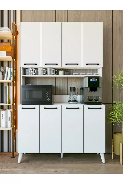 Многофункциональный шкаф Белый кофейный уголок с 8 дверцами