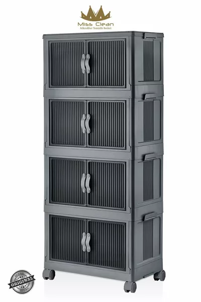 Set speciale 4 pezzi multiuso con coperchio, portatile, impilabile, armadio organizer con ruote, colore antracite