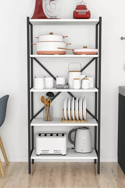 5-Tier Metal Kitchen Organizer Metal Kitchen Rack Microwave Rack Spice Rack White