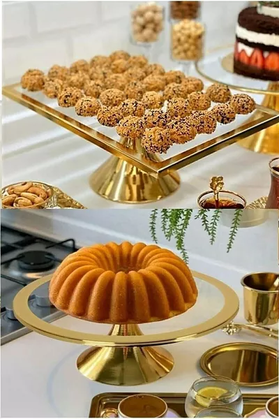 2-Piece Luxury Rectangular and Round Footed Cake and Dessert Display Stand, Perfect for Dowry