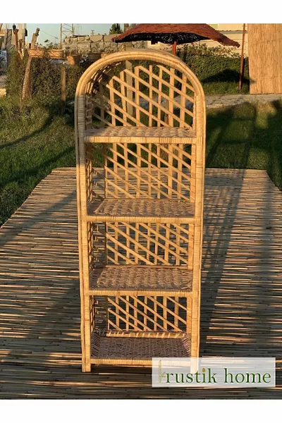 Ръчно изработен сламен рафт за баня, кухня, балкон, тераса, хол, баня, библиотека, стелаж за цветя с 4 нива